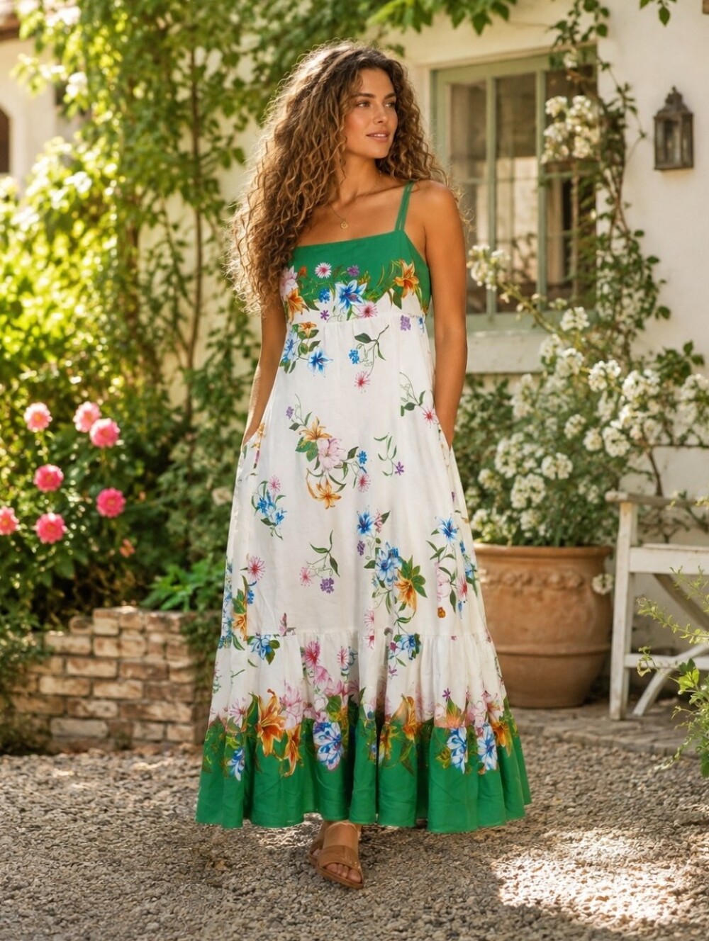 Rachel Zoe Linen Garden Maxi Dress Farm Floral XL